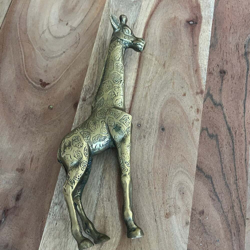 Vintage Mid Century Brass Giraffe Figurine 12" Tall Spotted Patina MCM Decor